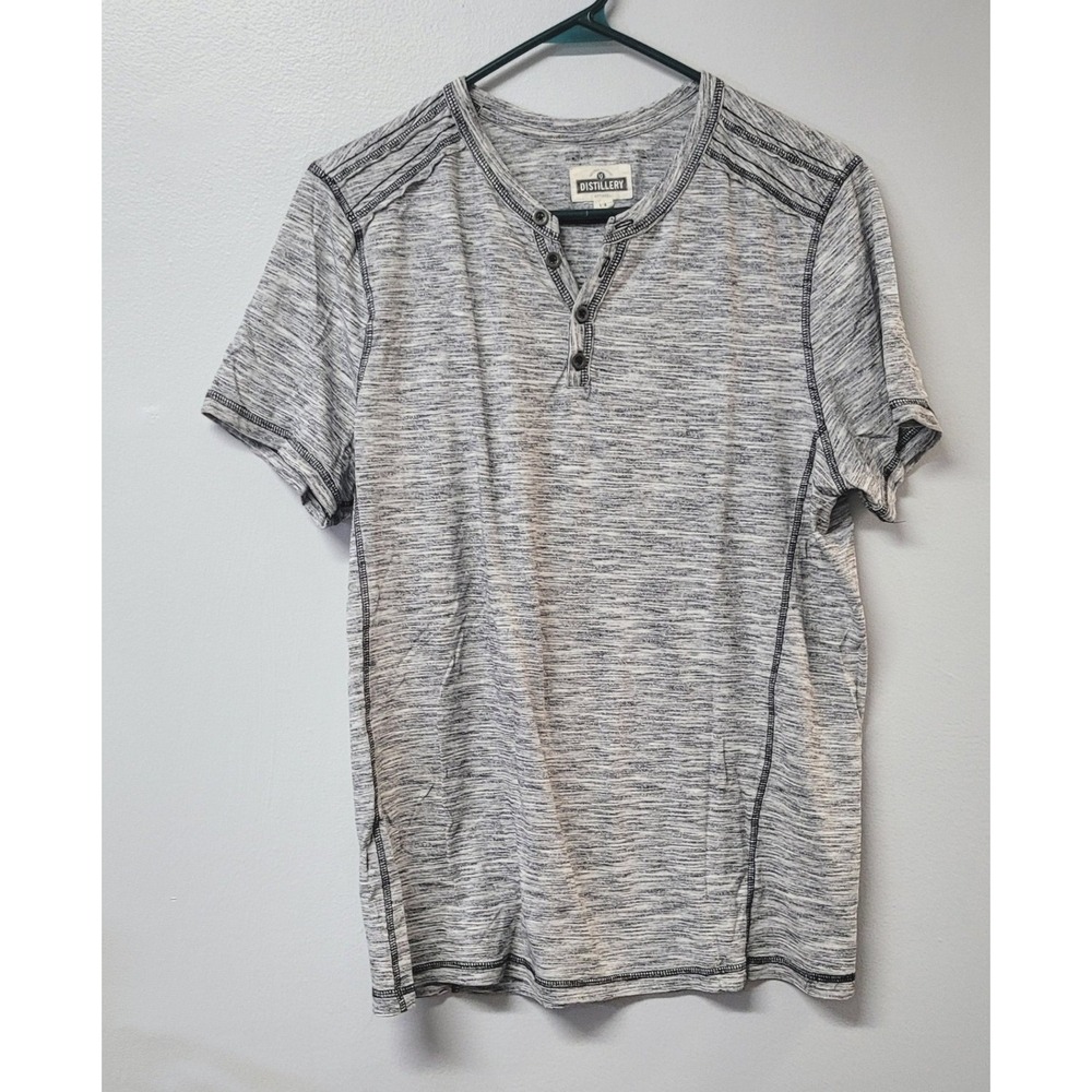 Distillery Apparel Mens Space Dye Henley‎ Shirt Gray Short Sleeve Size Large